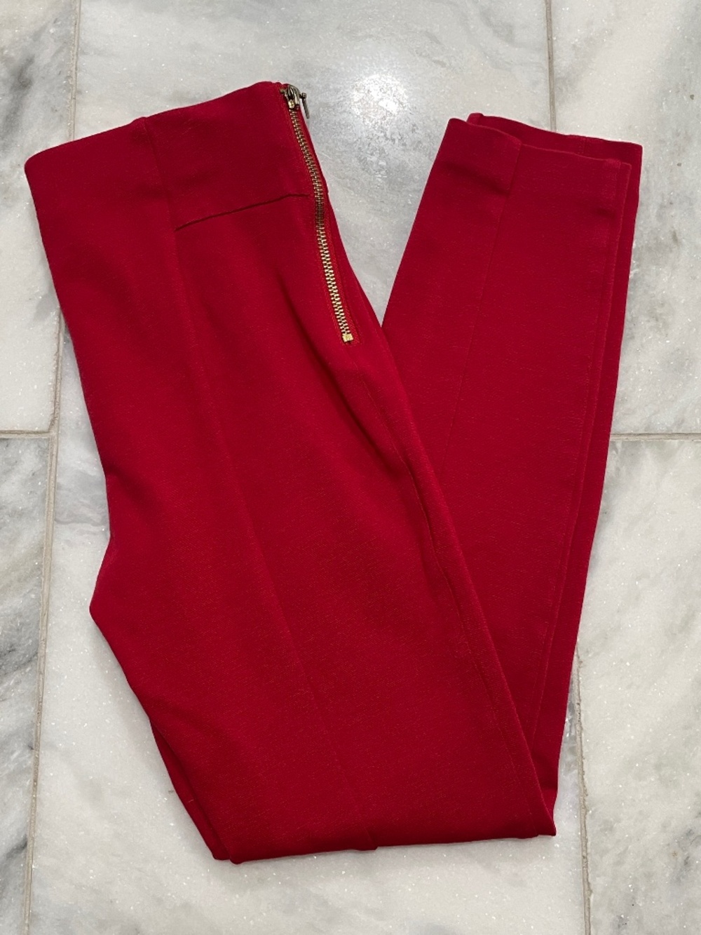 INC Red Skinny Pull-On Pants Gold Decorative Zippers Petite 4P